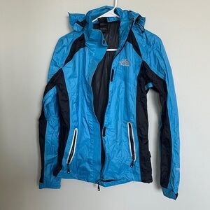 The North Face Teal-Blue and Black Hooded Rain Jacket
